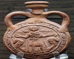 Menas flasks were sold to pilgrims in which they can take holy water or holy vigil lamp oil. They used to contain the images of the saint and were mad